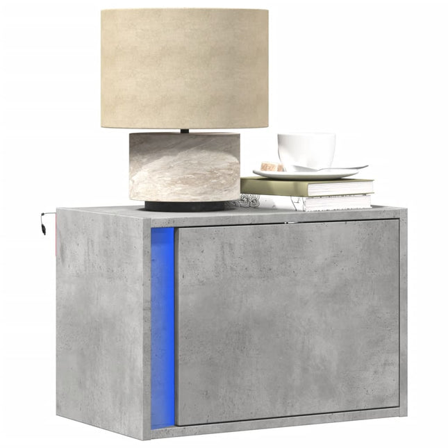 Comodino a Parete con Luci LED Grigio Cemento