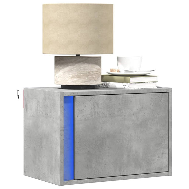 Comodini a Parete con Luci LED 2 pz Grigio Cemento