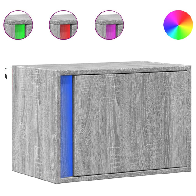 Comodini a Parete con luci LED 2 pz Grigio Sonoma