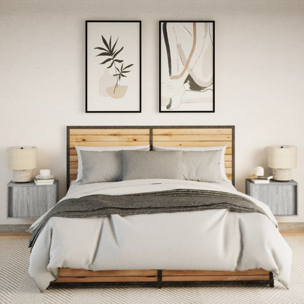 Comodini a Parete con luci LED 2 pz Grigio Sonoma