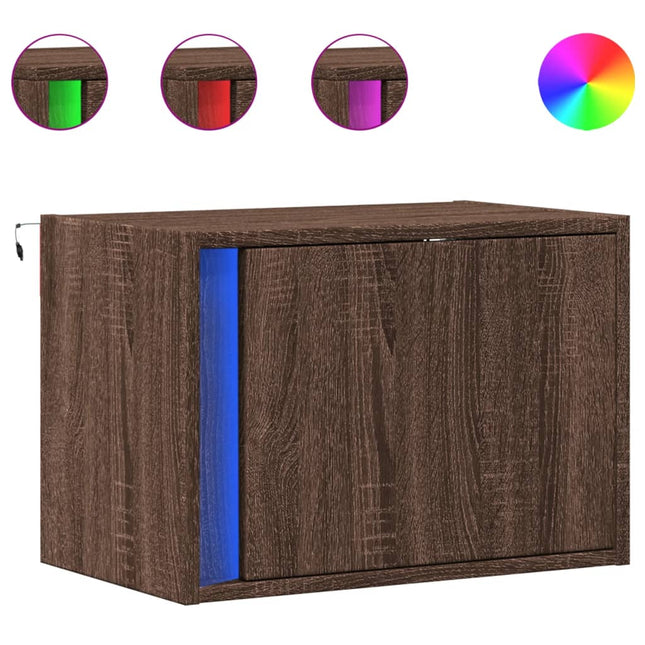 Comodini a Parete con luci LED 2 pz Rovere Marrone