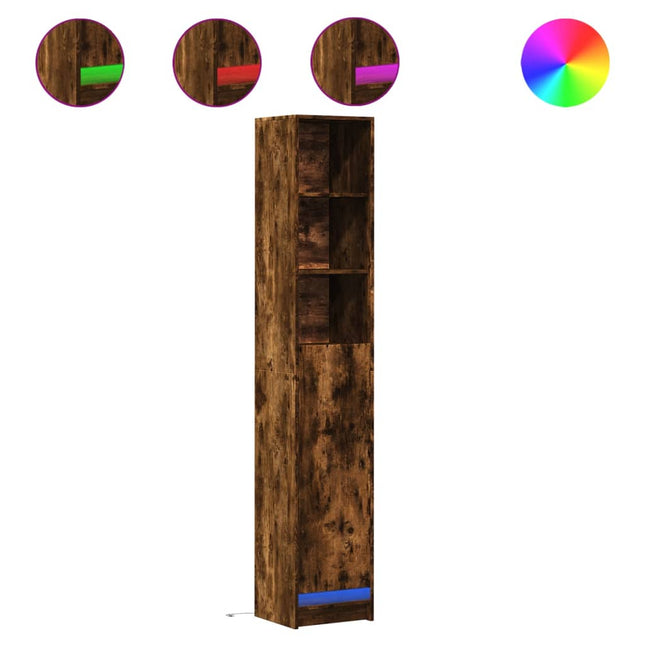 Credenza con LED Rovere Fumo 36x32,5x200cm in Legno Multistrato