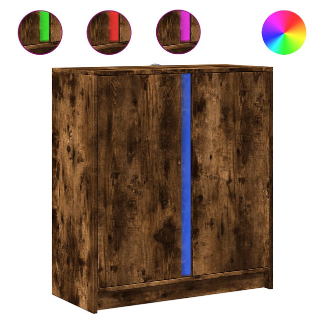 Credenza con LED Rovere Fumo 77x34x85 cm in Legno Multistrato