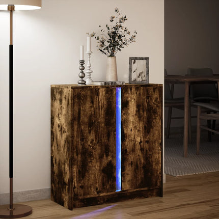 Credenza con LED Rovere Fumo 77x34x85 cm in Legno Multistrato