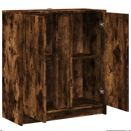 Credenza con LED Rovere Fumo 77x34x85 cm in Legno Multistrato