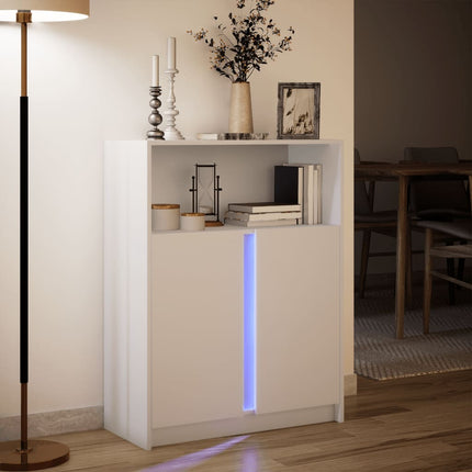 Credenza con LED Bianca 77x34x100 cm in Legno Multistrato