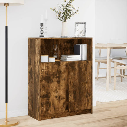 Credenza con LED Rovere Fumo 77x34x100 cm in Legno Multistrato