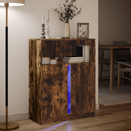 Credenza con LED Rovere Fumo 77x34x100 cm in Legno Multistrato