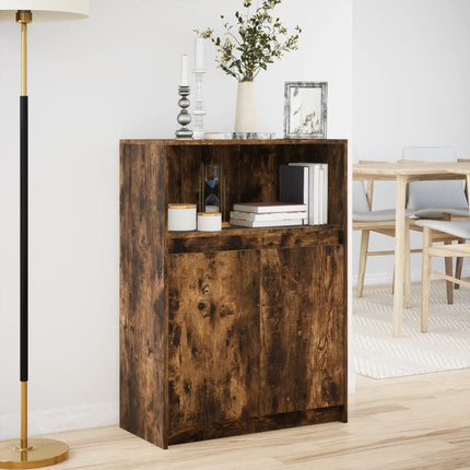 Credenza con LED Rovere Fumo 72x34x100 cm in Legno Multistrato