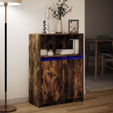 Credenza con LED Rovere Fumo 72x34x100 cm in Legno Multistrato
