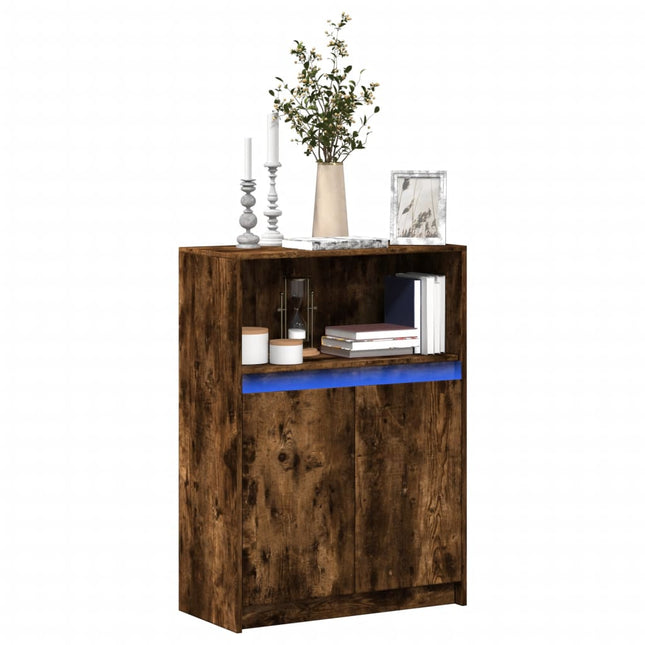 Credenza con LED Rovere Fumo 72x34x100 cm in Legno Multistrato
