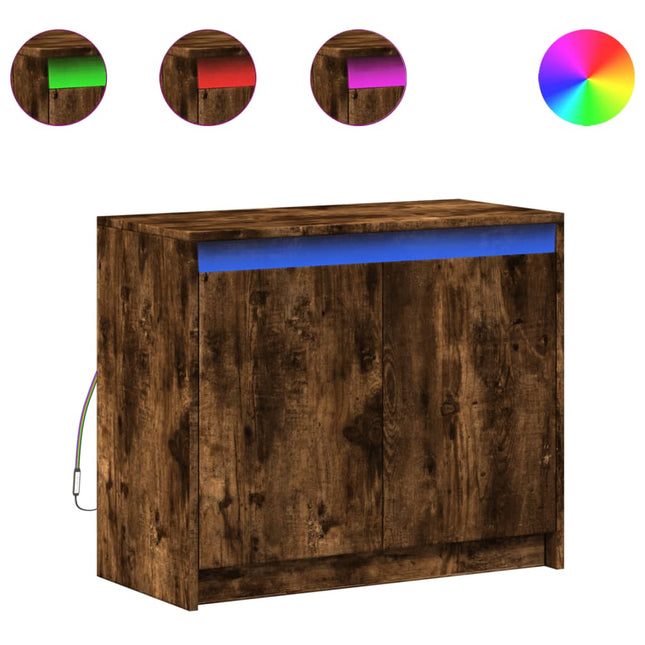 Credenza con LED Rovere Fumo 72x34x61 cm in Legno Multistrato