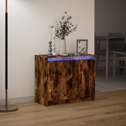 Credenza con LED Rovere Fumo 72x34x61 cm in Legno Multistrato