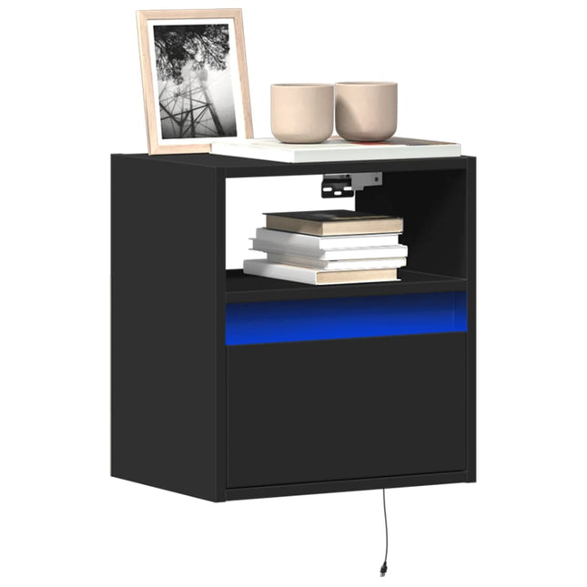 Mobili TV a Parete con Luci LED 2pz Neri 41x31x45 cm