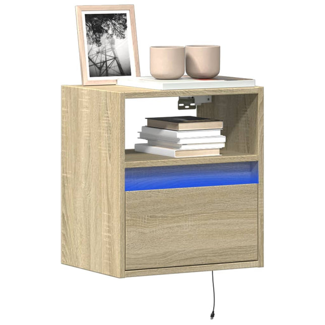 Mobile TV a Parete con Luci LED Rovere Sonoma 41x31x45 cm