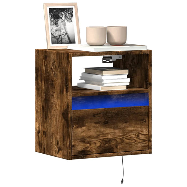 Mobile TV a Parete con Luci LED Rovere Fumo 41x31x45 cm