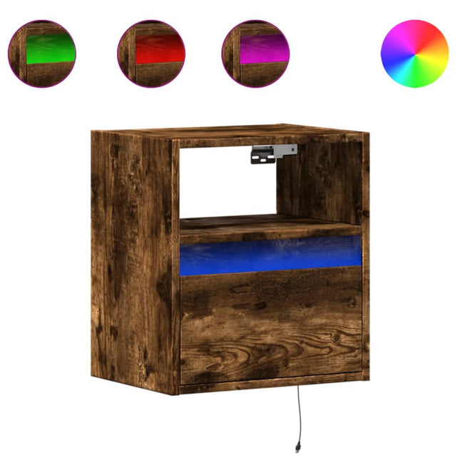 Mobili TV a Parete con Luci LED 2pz Rovere Fumo 41x31x45 cm