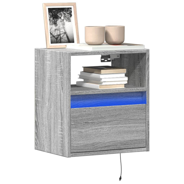 Mobile TV a Parete con Luci LED Grigio Sonoma 41x31x45 cm