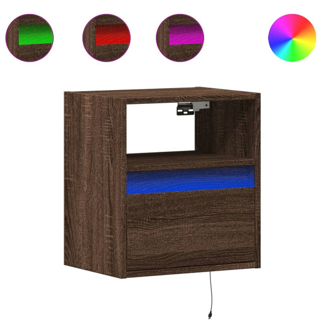 Mobile TV a Parete con Luci LED Rovere Marrone 41x31x45 cm