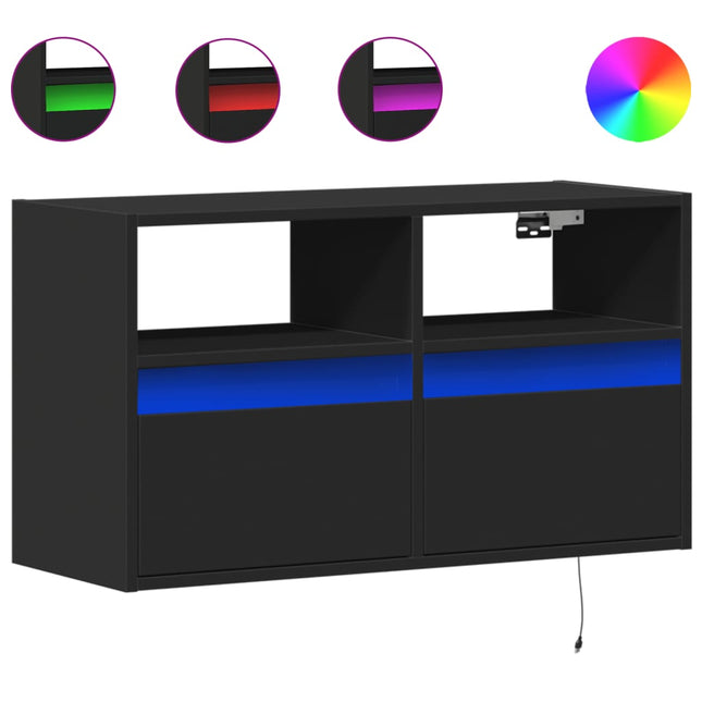 Mobile TV a Parete con Luci LED Nero 80x31x45 cm