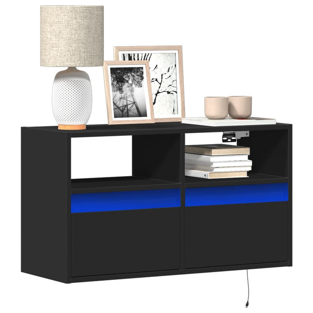 Mobile TV a Parete con Luci LED Nero 80x31x45 cm
