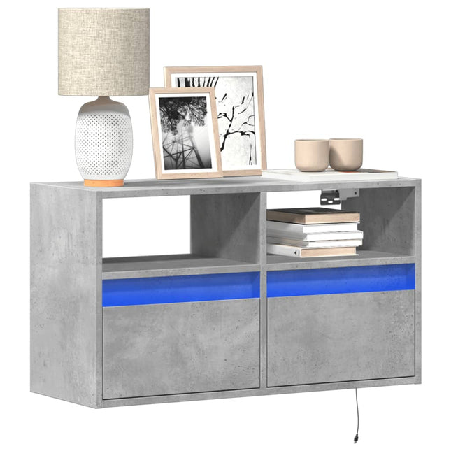 Mobile TV a Parete con Luci LED Grigio Cemento 80x31x45 cm
