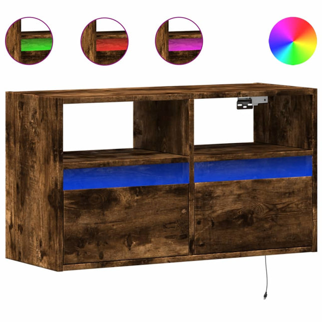 Mobile TV a Parete con Luci LED Rovere Fumo 80x31x45 cm