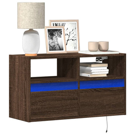 Mobile TV a Parete con Luci LED Rovere Marrone 80x31x45 cm