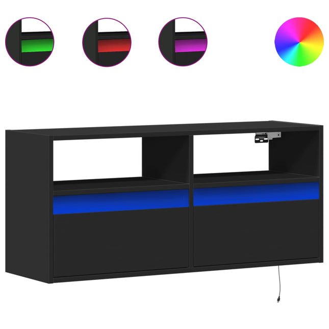 Mobile TV a Parete con Luci LED Nero 100x31x45 cm