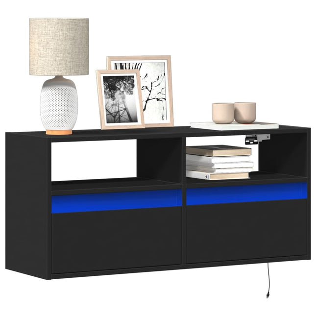 Mobile TV a Parete con Luci LED Nero 100x31x45 cm