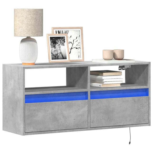Mobile TV a Parete con Luci LED Grigio Cemento 100x31x45 cm