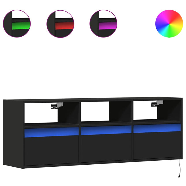 Mobile TV a Parete con Luci LED Nero 130x31x45 cm
