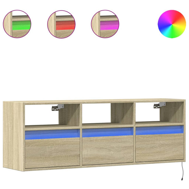 Mobile TV a Parete con Luci LED Rovere Sonoma 130x31x45 cm