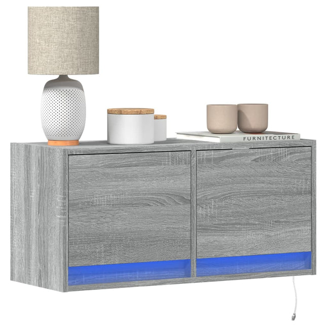 Mobile TV a Parete con Luci LED Grigio Sonoma 80x31x35 cm