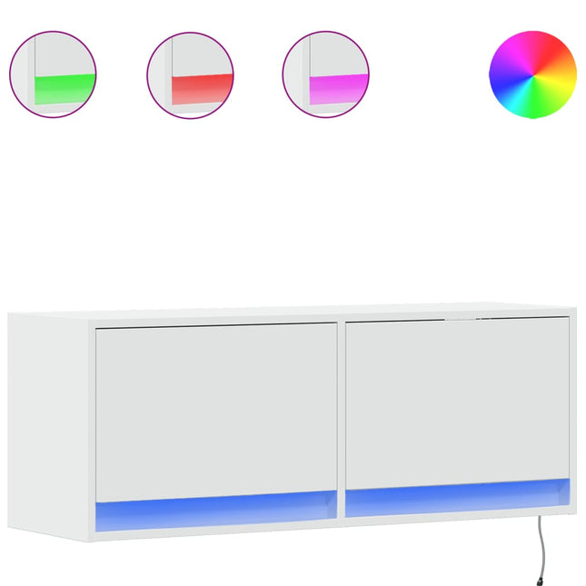 Mobile TV a Parete con Luci LED Bianco 100x31x35 cm