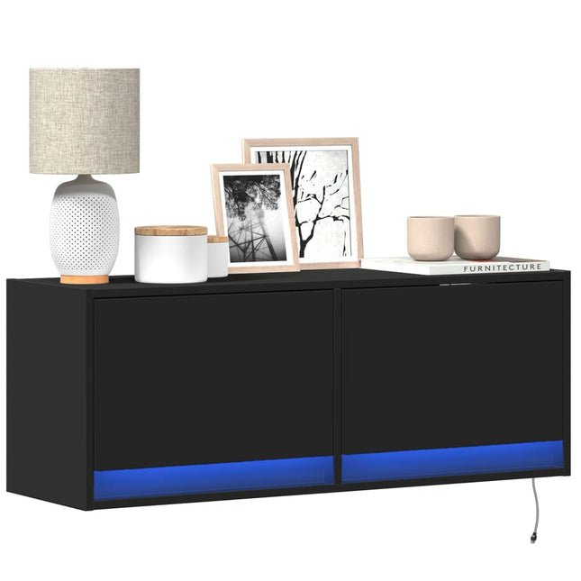 Mobile TV a Parete con Luci LED Nero 100x31x35 cm