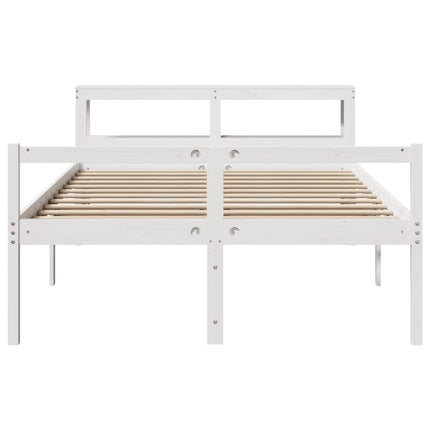 Letto Anziani con Testiera Bianco 150x200cm Legno Massello Pino