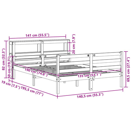 Giroletto con Testiera Bianco 135x190 cm Legno Massello di Pino