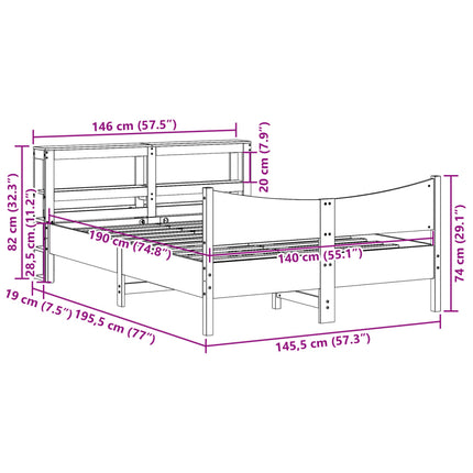 Giroletto con Testiera Bianco 140x190 cm in Legno Massello Pino