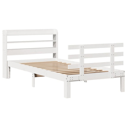 Giroletto con Testiera Bianco 75x190 cm Legno Massello di Pino