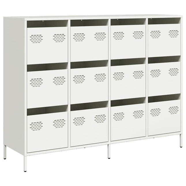Credenza Bianca 135x39x103,5 cm in Acciaio Laminato a Freddo