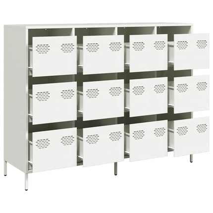 Credenza Bianca 135x39x103,5 cm in Acciaio Laminato a Freddo
