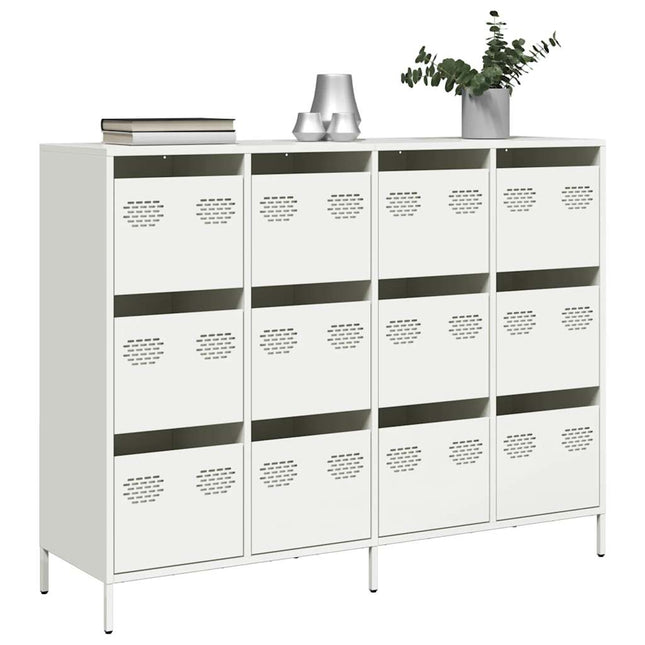 Credenza Bianca 135x39x103,5 cm in Acciaio Laminato a Freddo