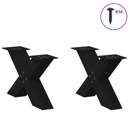 Gambe Tavolino da CaffÃƒÂ¨ a X 2 pz Nero 50x(30-31) cm in Acciaio