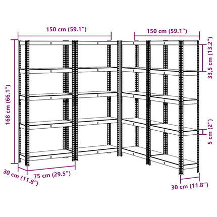 Mensole Portaoggetti 5 Strati 4pz Blu Acciaio Legno Multistrato