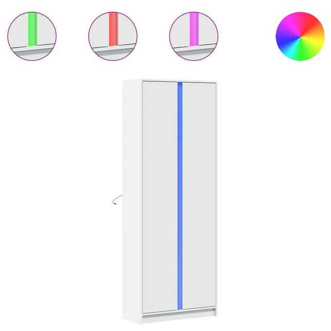 Credenza con LED Bianca 74x32,5x200 cm in Truciolato