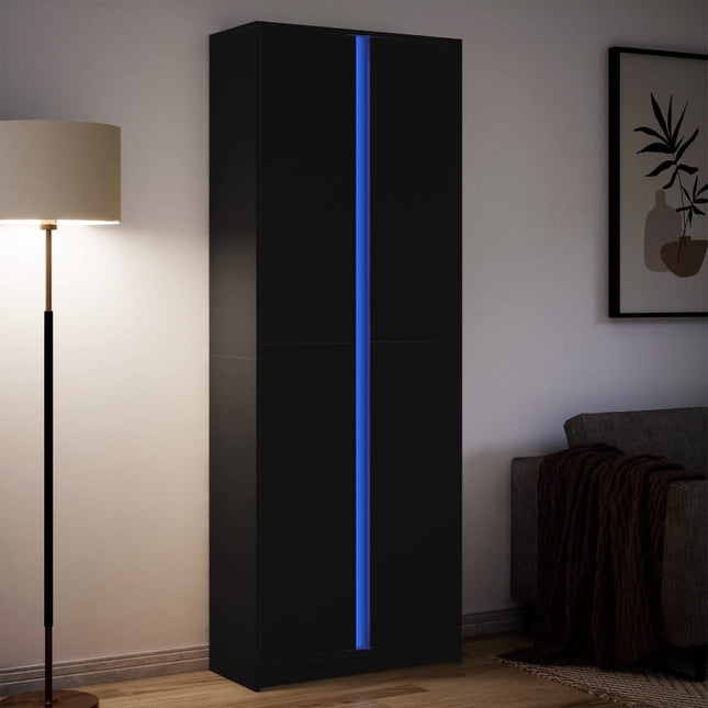 Credenza con LED Nera 74x32,5x200 cm in Truciolato