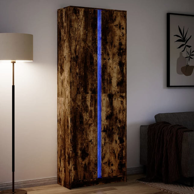 Credenza con LED Rovere Fumo 74x32,5x200 cm in Truciolato