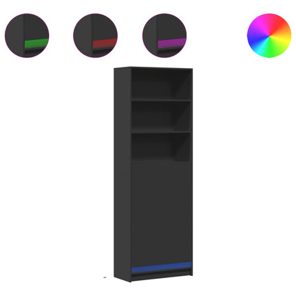 Credenza con LED Nera 69x32,5x200 cm in Truciolato