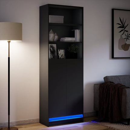 Credenza con LED Nera 69x32,5x200 cm in Truciolato